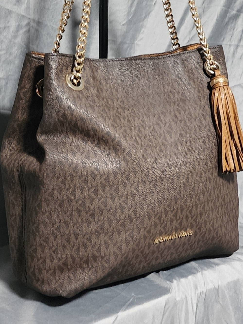Michael Kors Brown Jet Set Chain Signature Leather Shoulderbag Purse